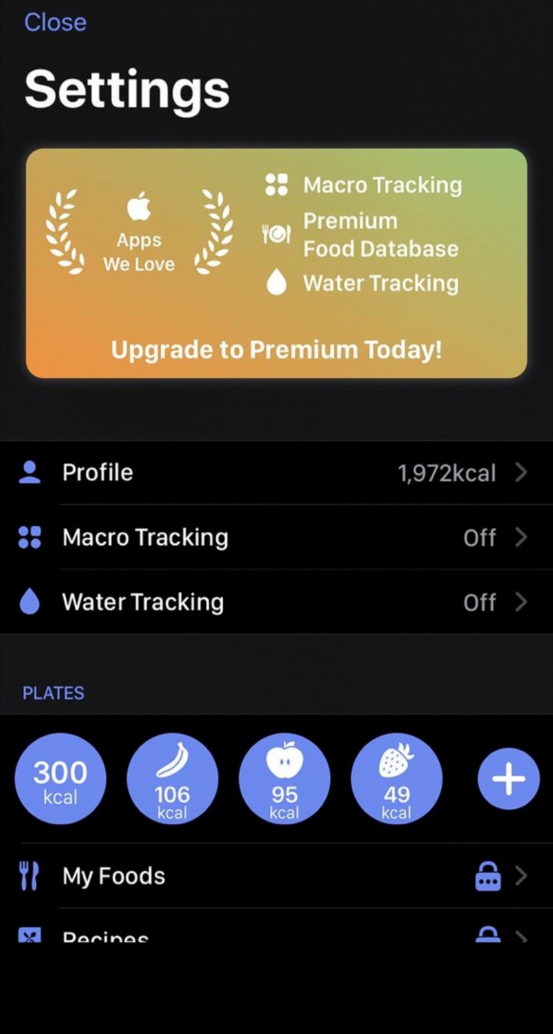 calorie tracker app configure foods