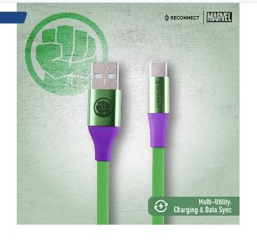 Get 31% OFF - Reconnect Marvel Hulk Type C Cable, Charge &amp; Sync, Premium Flat cable design, 1m long - DCB103 HK