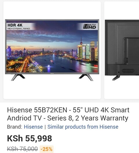Hisense 55B72KEN - 55&quot; UHD 4K Smart Andriod TV - Series 8, 2 Years Warranty 25% off