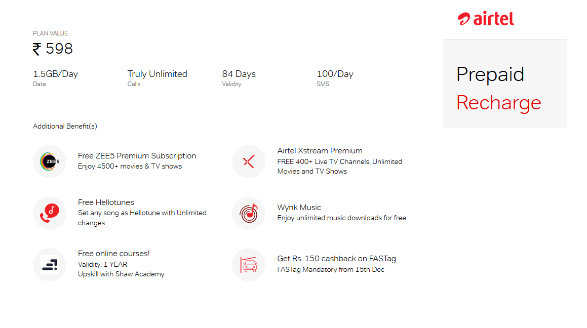 Airtel Prepaid Recharge with Life Insurance Coverage and Free Streaming