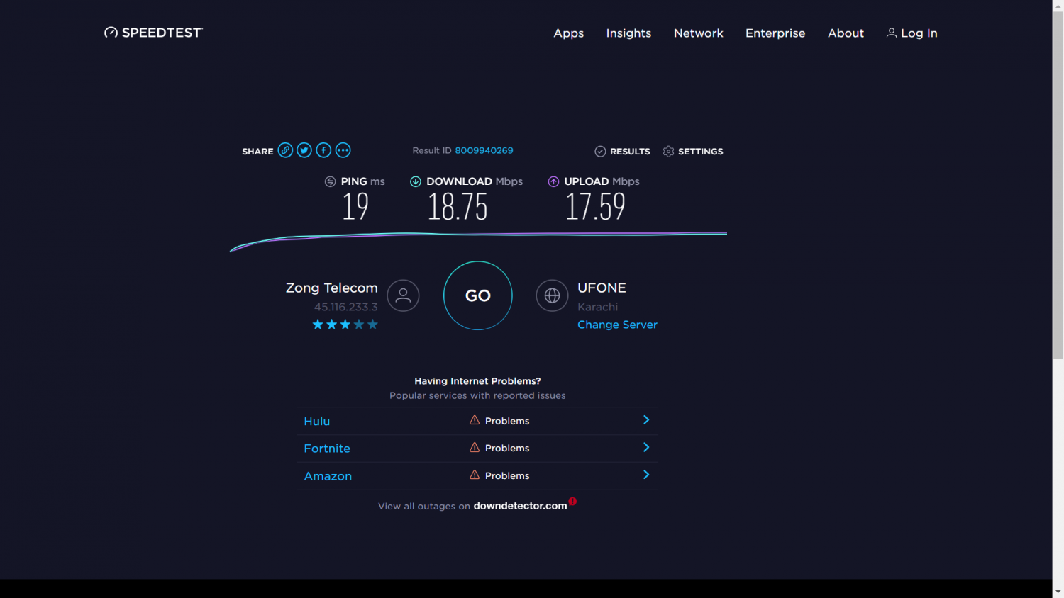 Zong service internet speed