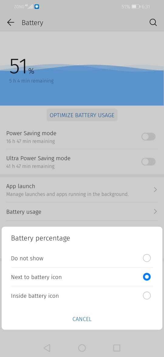 2 Click on battery percentage customization option