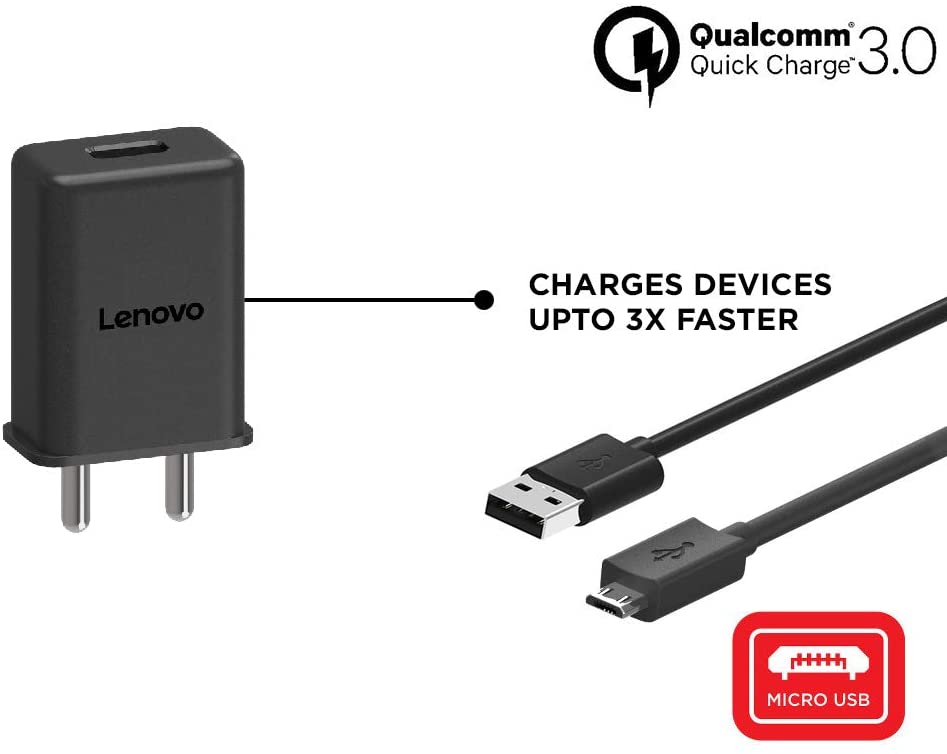 Lenovo Fast USB with Micro-USB Data Cable Mobile Charger (Black, Cable Included)