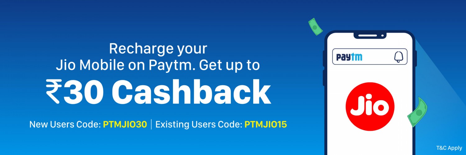Get up to Rs 30  Cashback on Jio Recharge