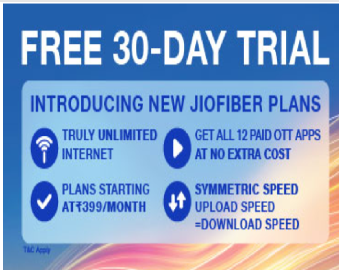 Jio Fiber Unlimited Plans - Free 30-Day Trial