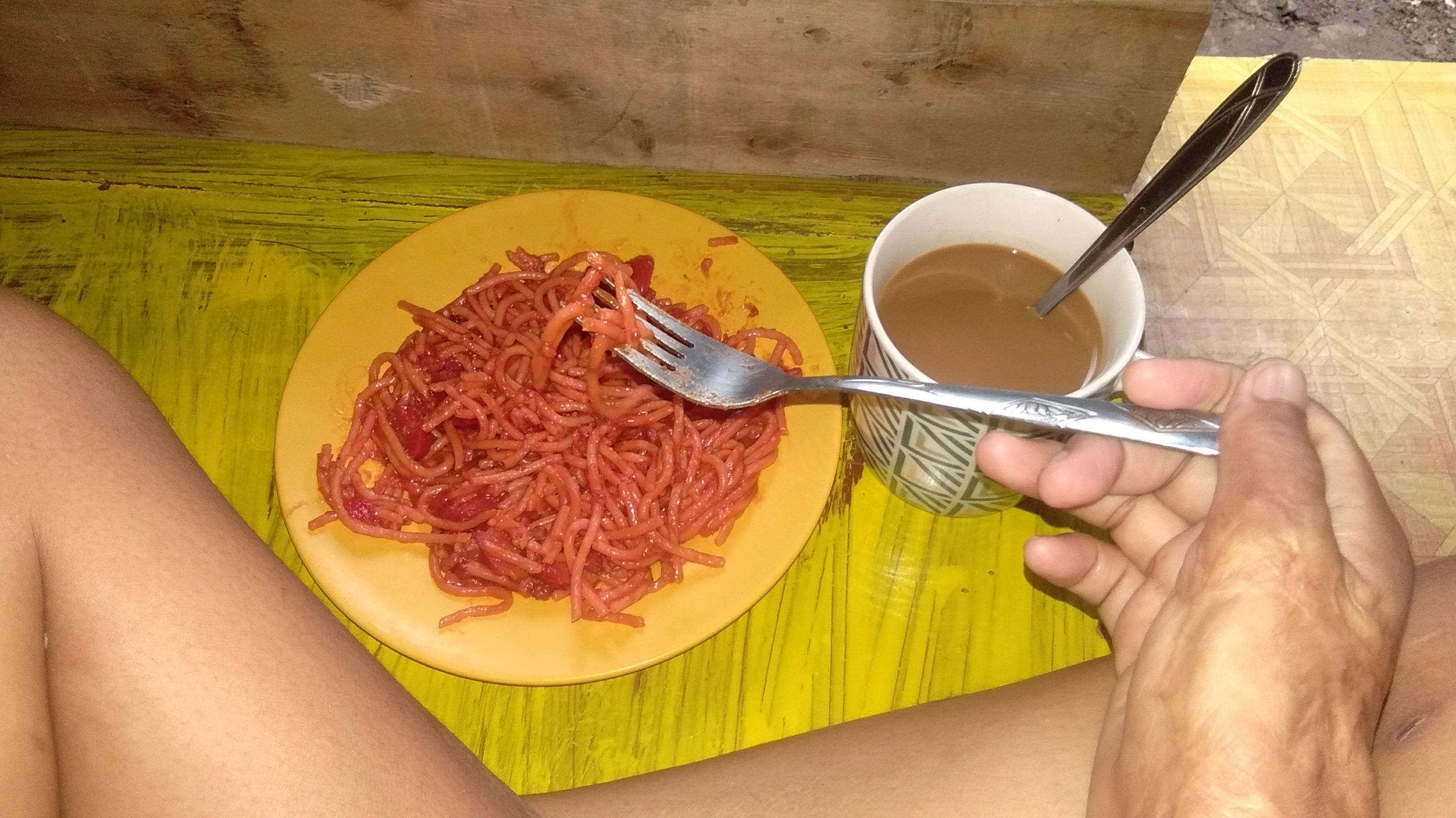 Coffee with spaghetti