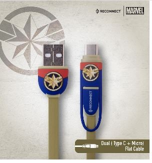 Get 27% OFF - Reconnect Marvel Captain Marvel Dual Cable, Micro USB &amp; Type C, Charge &amp; Sync, Premium Flat cable design, 1m long - DCB301 CM