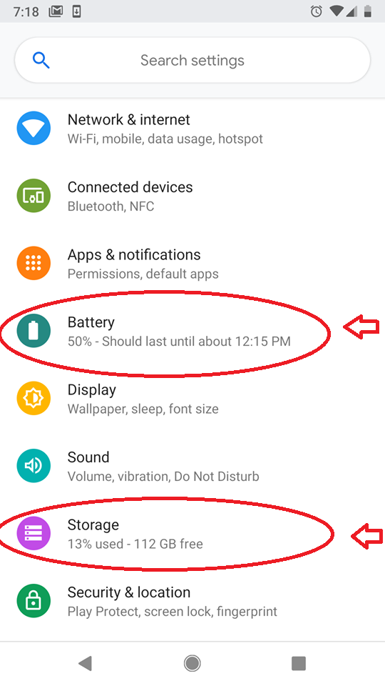 Two tabs contain storage and battery