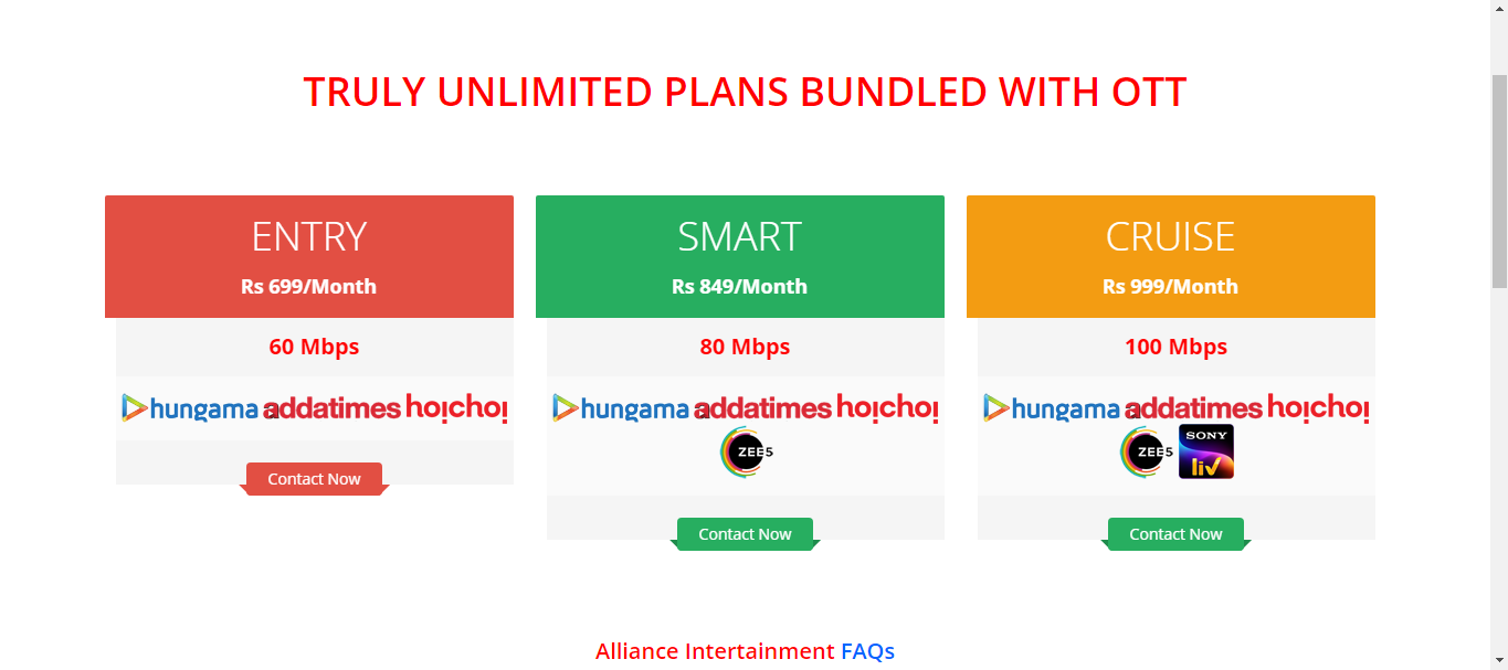 Alliance Broadband New Intertainment Free Streaming Packages with Internet