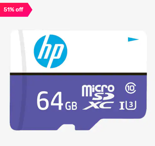 Get 51% OFF on HP 64GB Micro SD Card with Adapter (Purple/White)