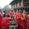 Women waiting in line to worship at Pashupatinath temple