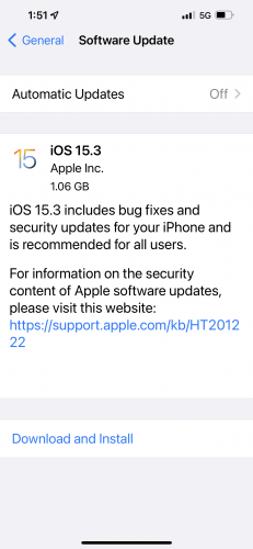iPhone 13 Pro Max iOS Auto Update Off