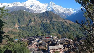 Ghandruk village with a view of Annapurna mountain range