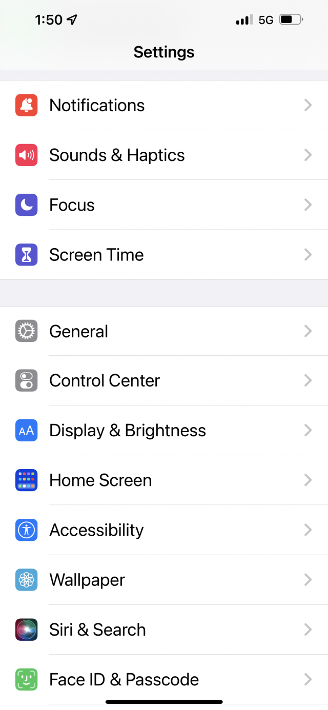 iPhone 13 Pro Max Settings Main Screens