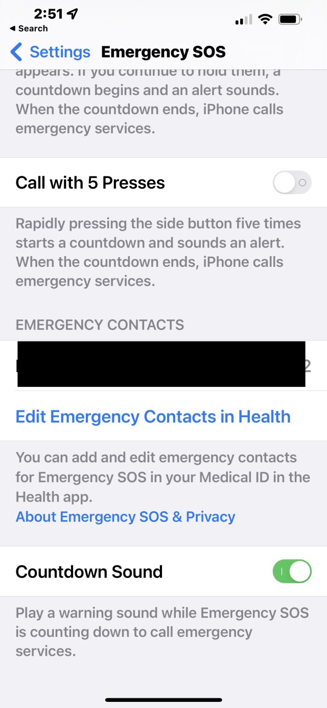 iPhone 13 Pro Max Emergency SOS Settings