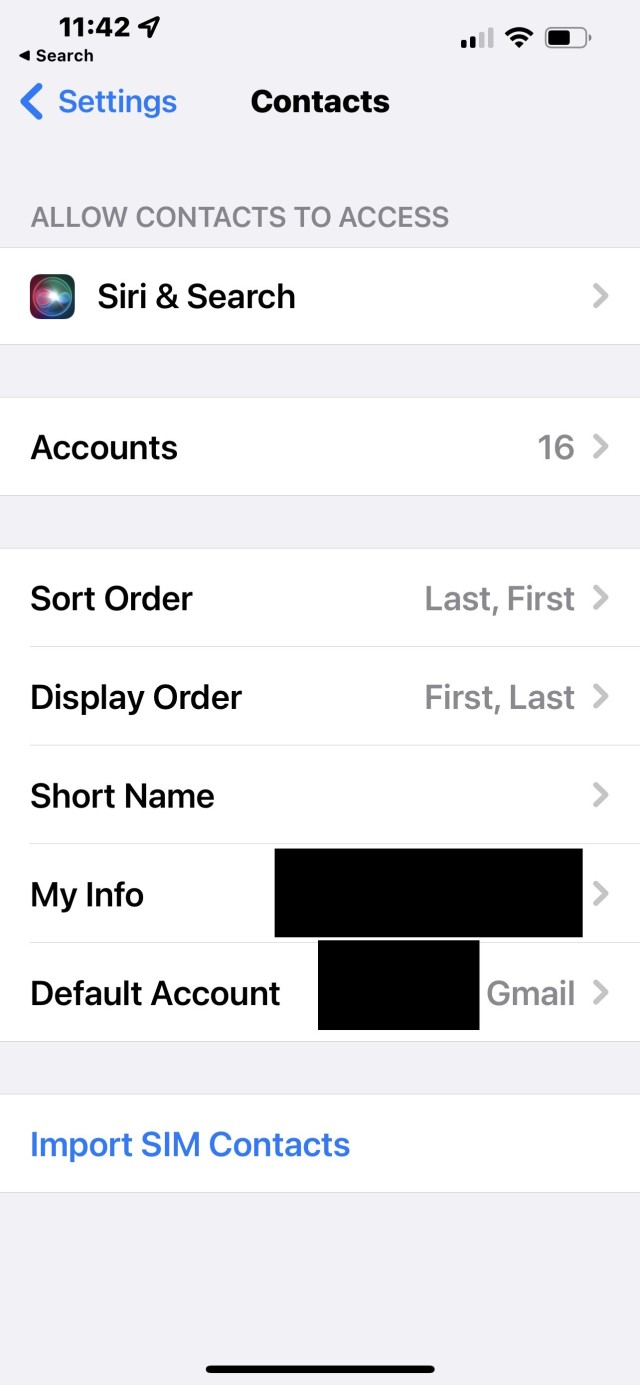 iPhone 13 Pro Max Contacts Settings