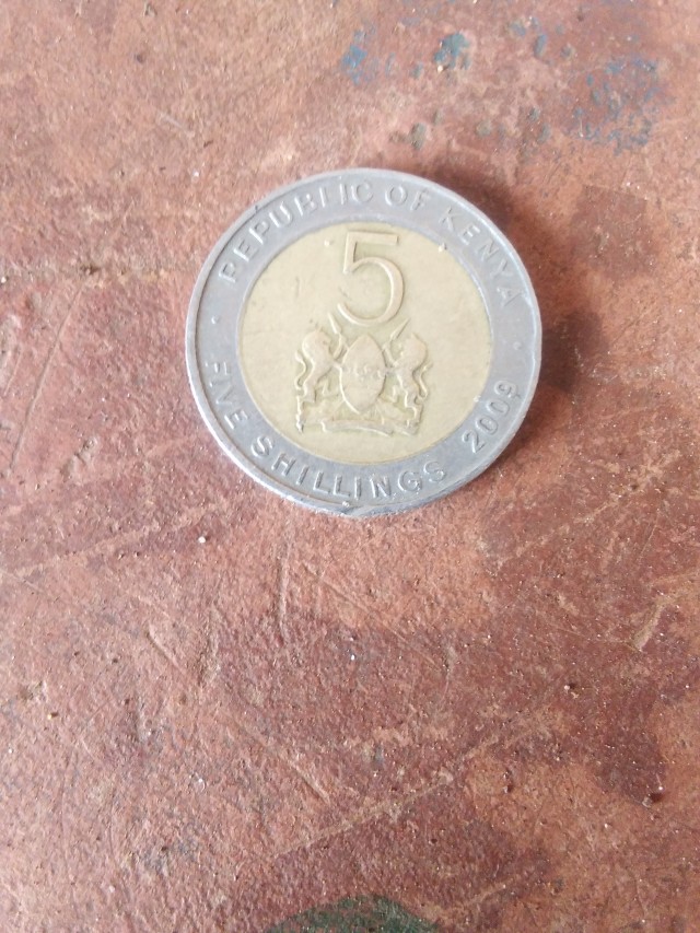 Old generation 5 shillings Kenyan coin