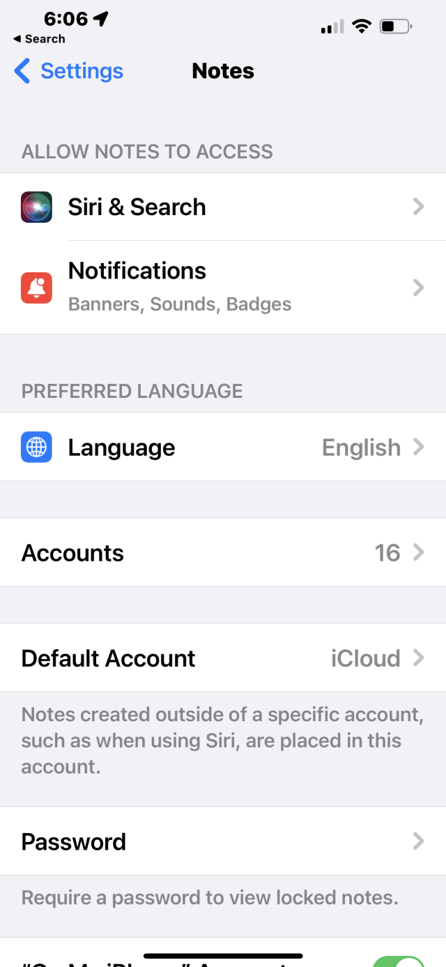 iPhone 13 Pro Max Notes Settings