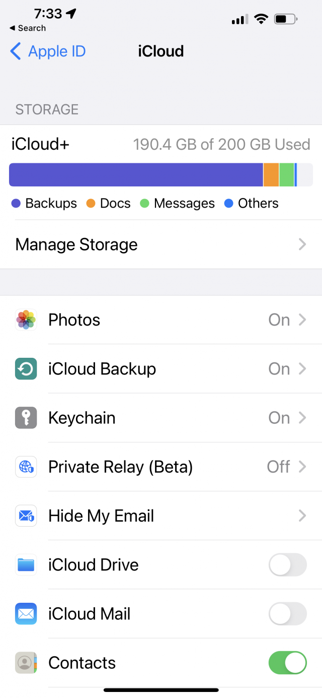 iPhone 13 Pro Max iCloud Settings Main Screens