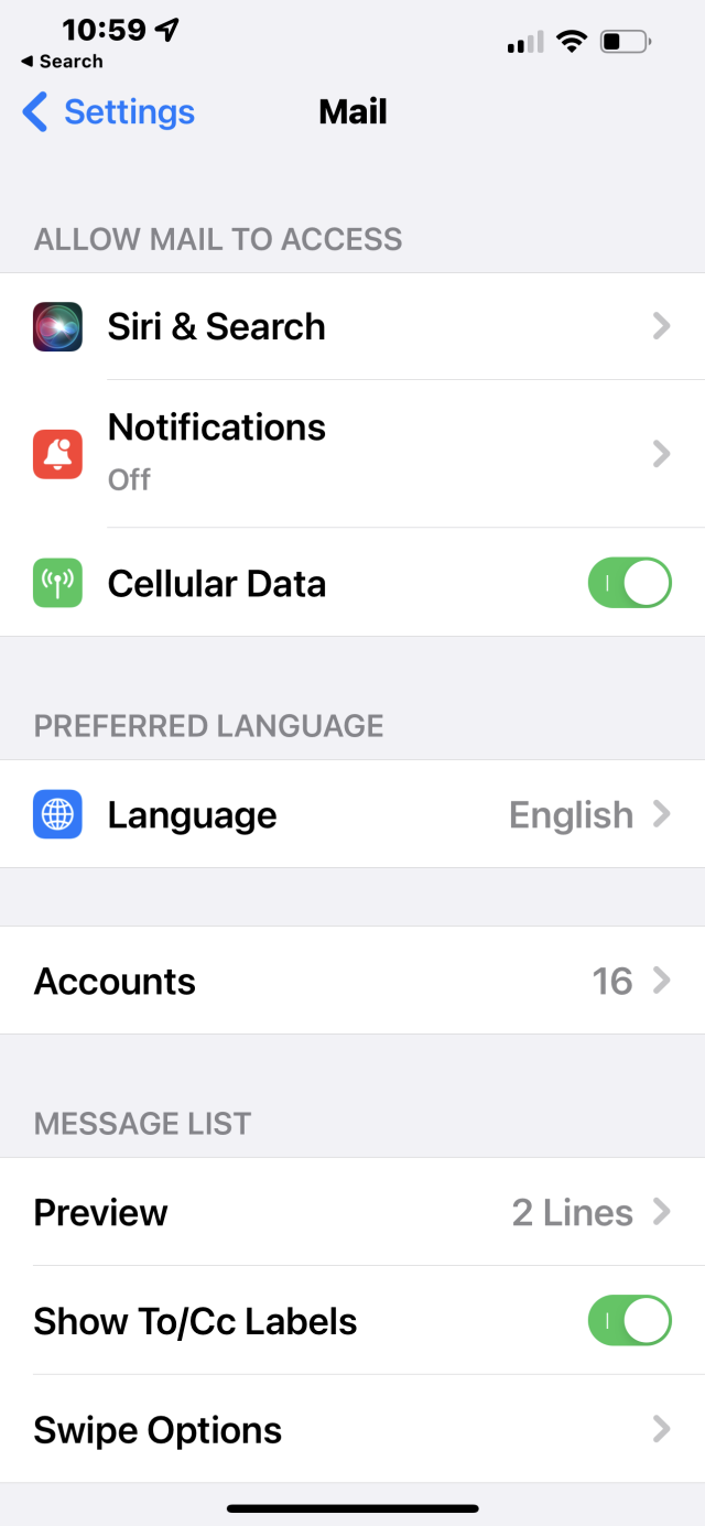iPhone 13 Pro Max Mail Settings