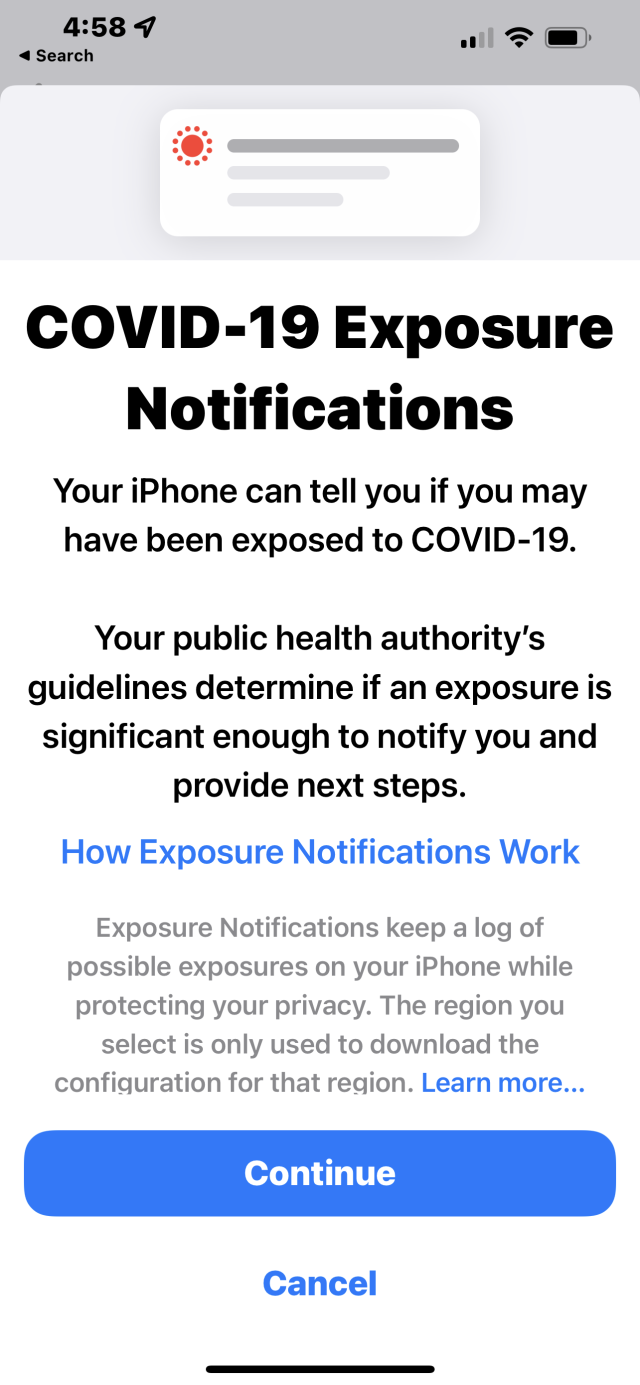 iPhone 13 Pro Max Exposure Notifications Settings