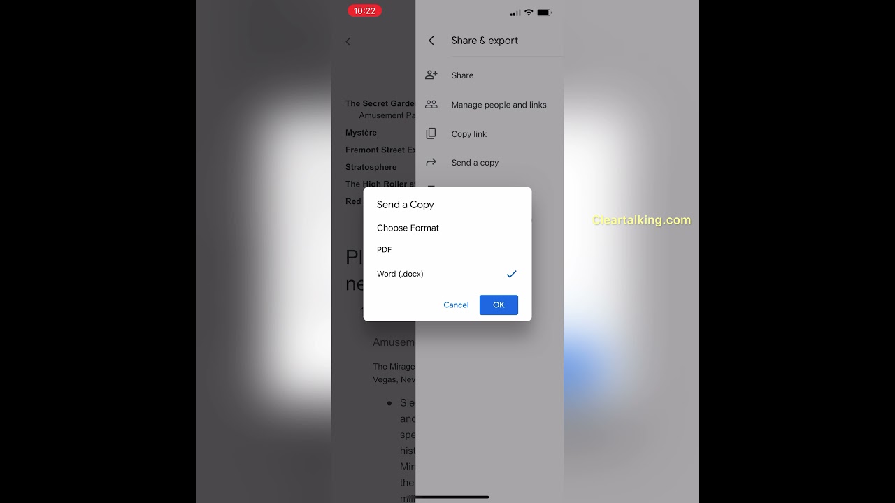 How to convert Google Docs to Microsoft Word Document on iPhone
