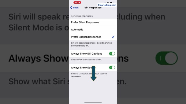 How to turn on captions to show on screen for Siri responses on iPhone or iOS device?