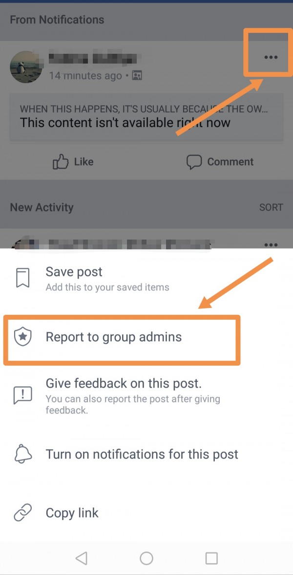facebook report to group admin